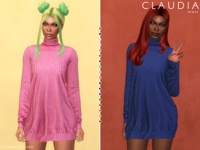 Sims 4 — CLAUDIA | dress by Plumbobs_n_Fries — Turtleneck Wool Mini Dress New Mesh HQ Texture Female | Teen - Elders Cold