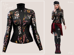 Sims 4 — NiceJacket by Paogae — Black jacket with zipper, floral pattern in 4 colors, perfect for classic, modern, sporty
