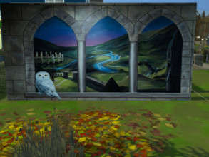 Sims 4 — Hogwarts Large Wall Mural by tupelohoney2008 — A Large wall mural of Hogwarts, looking out from a window with an