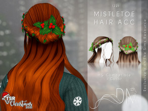 Sims 4 — TSR Christmas 2021- Mistletoe Accessory by DarkNighTt — Ophelia Hairstyle Mistletoe Head Accessory as Hat for my