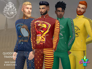 Sims 4 — Hogwarts Quidditch Training by SimmieV — A training suit in two designs for each of the Hogwarts Houses. One
