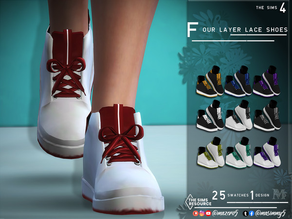 Sims 4 — Four Layer Lace Shoes by Mazero5 — Rubber Shoes with a Four layer lace 25 Swatches to choose from Male All Lods