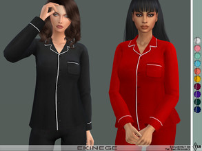 Sims 4 — Pajama Shirt - Set25-1 by ekinege — A satin night shirt featuring a notched collar, piped trim, long sleeves,