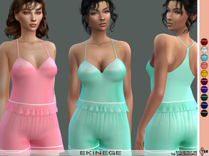 Sims 4 — Pajama Cami - Set25-3 by ekinege — A satin cami top featuring a V-neck, racerback, piped trim, and ruffle hem.