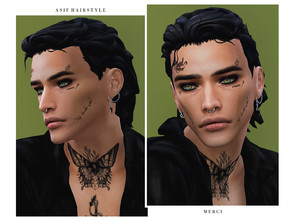 Sims 4 — Asif Hairstyle by -Merci- — New Maxis Match Hairstyle for Sims4. -24 EA Colours. -For male, teen-elder. -Base