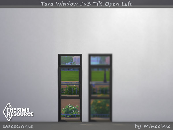 Sims 4 — Tara Window 1x3 Tilt Open Left by Mincsims — for short wall 8 swatches