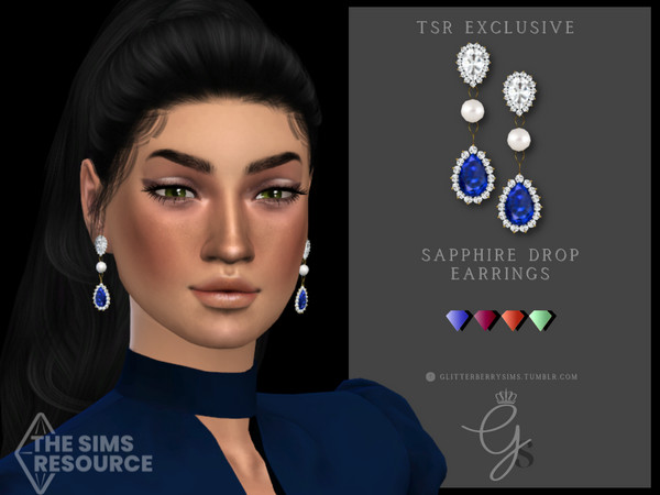 Sims 4 — Sapphire Drop Earrings by Glitterberryfly — Classy and stylish. These sapphire drop earrings come in four