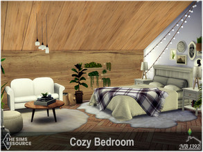 Sims 4 — Cozy Bedroom (CC only TSR) by nobody13922 — Large bright and airy bedroom with fireplace and lots of plants.