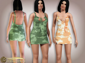 Sims 3 — Tie Dye Lacette Front Mini Dress by Harmonia — 4 color. recolorable Please do not use my textures. Please do not