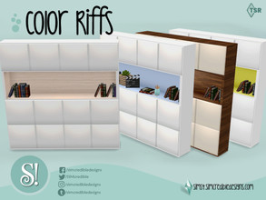 Sims 4 — Color Riffs Bookcase by SIMcredible! — by SIMcredibledesigns.com available at TSR 5 colors variations