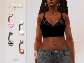 Sims 4 — Pearl Belly Piercing Set by Suzue — -New Mesh (Suzue) -8 Swatches -For Female (Teen to Elder) -Ring Category
