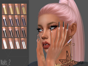 Sims 4 — Nails_2 by LVNDRCC —  Long, modern manicure in a square shape with white, black, gold and dark blue details.