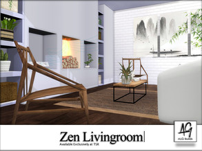 Sims 4 — Zen Living Room  by ALGbuilds — Zen living room is a light airy space with doors that open to a lush serene
