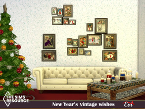 Sims 4 — New years vintage wishes by evi — Vintage cards framed on the wall