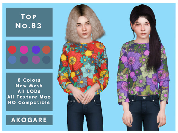 Sims 4 — Akogare Top No.83 by _Akogare_ — -Akogare Top No.83 - 8 Colors - New Mesh (All LODs) - All Texture Maps - HQ