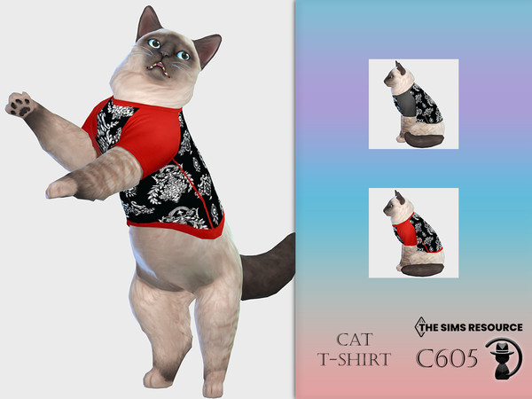 Sims 4 — Cat T-shirt C605 by Daph's — 2 Swatches Compatible with HQ mod Works with all of skins Custom Thumbnail All Lods