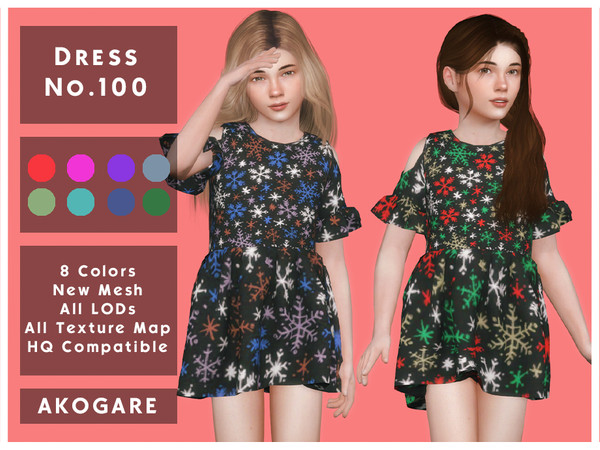 Sims 4 — Akogare Dress No.100 by _Akogare_ — -Akogare Dress No.100 - 8 Colors - New Mesh (All LODs) - All Texture Maps -