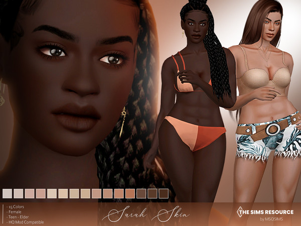 Sims 4 — Sarah Skin by MSQSIMS — This soft muscular skin with cleavage is available in 15 colors from light to dark. It