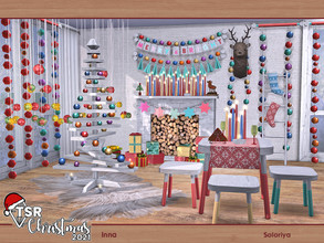 Sims 4 — TSR Christmas 2021. Inna by soloriya — Dining room for colorful Christmas holidays. Includes 9 objects: --ladder