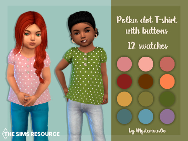 Sims 4 — Polka dot T-shirt with buttons by MysteriousOo — Polka dot T-shirt with buttons for toddlers in 12 colors 12