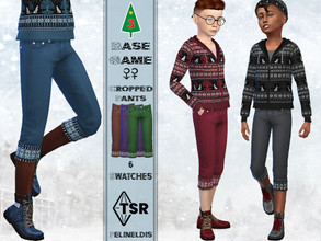 Sims 4 — Cropped Pants by Pelineldis — Some cool cropped pants with howling wolf motif for boys and girls in six color