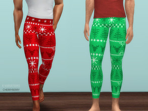 Sims 4 — Holiday Men's PJ Bottoms by CherryBerrySim — Holiday PJ bottoms with reindeer pattern for male sims. 6 colors