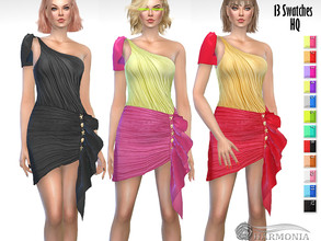 Sims 4 — New Year Party / One Shouldered Draped Dress by Harmonia — New Mesh All Lods 12 Swatches