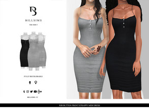 Sims 3 — Rib Button Front Strappy Midi Dress by Bill_Sims — This midi dress features a ribbed material with button
