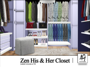 Sims 4 — Zen His and Her Closet  by ALGbuilds — Small walk in closet that would be befitting for your Sims Zen home or