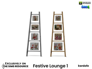 Sims 4 — Festive Lounge_Decorative staircase by kardofe — Wall-mounted ladder, with Christmas pictures hanging from the