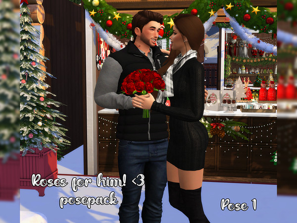 Sims 4 — Roses for him! (pose pack) by WisteriaSims — - Beautiful couple poses, give roses to your boyfriend <3 -