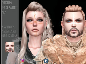 Sims 4 — Viking Facepaint V7 by Reevaly — 7 Swatches. Teen to Elder. Male and Female. Works with all Skins and Overlays.