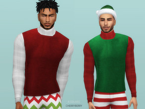 Sims 4 — Winter Men's Turtleneck with a Vest by CherryBerrySim — Warm & cozy plaid turtleneck with a vest for male