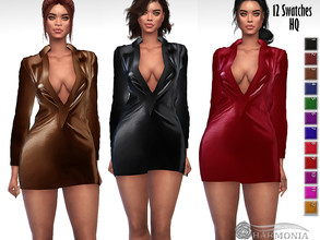 Sims 4 — New Year Party / Vegan Leather Dress by Harmonia — New Mesh All Lods 12 Swatches