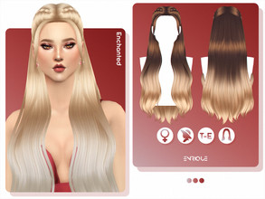 Sims 4 — Enchanted Hairstyle by Enriques4 — New Mesh 36 Swatches Include Shadow Map All Lods Base Game Compatible Teen to