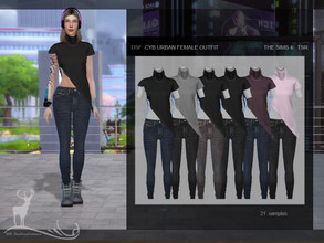 Sims 4 — CYB URBAN FEMALE OUTFIT by DanSimsFantasy — This outfit consists of an asymmetrical short-sleeved shirt