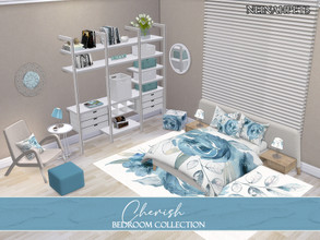 Sims 4 — Cherish Bedroom {Mesh Required} by neinahpets — A beautiful blue watercolor floral bedroom collection. SET