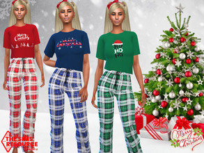 Sims 4 — Christmas Sleeping Tops by saliwa — Christmas Sleeping Tops 3 designs according to plaid pyjamas colours