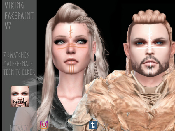 Sims 4 — Viking Facepaint V7 by Reevaly — 7 Swatches. Teen to Elder. Male and Female. Works with all Skins and Overlays.