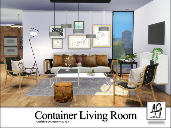 Sims 4 — Container Living Room by ALGbuilds — Container Living Room is a contemporary modern style living room with