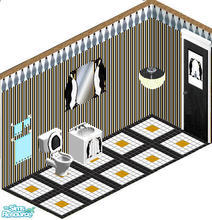 Sims 1 — Penguin Bathroom Set by carriep — Includes: Sink, Door, Mirror, Bath Towel, Ceiling Light, Rug, Toilet, Wall,