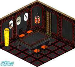Sims 1 — Crow Dining Room by carriep — Includes: Walls(2), Floor, Table, Chair, Floor Lamp, Door, Ceiling Lamp,