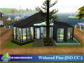 Sims 4 — Withered Pine || NO CC || by Bozena — The house is located on Brindleton Bay. Open living room with kitchen and