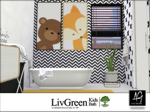 Sims 4 — LivGreen Kids Bath by ALGbuilds — A cute modern kids bathroom, designed with all environmentally safe products. 