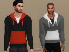 Sims 4 — Leo - Men's Hoodie by CherryBerrySim — Two color cozy athletic wear hoodie for male sims. 5 colors
