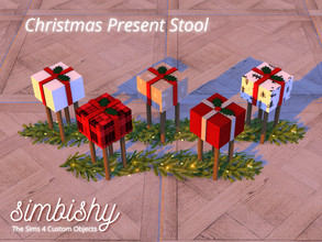 Sims 4 — Christmas Present Stool by simbishy — This is a wooden present-inspired stool in 5 color variations. Take your