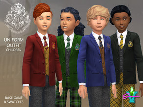 Sims 4 — Hogwarts Child Uniform Outfit by SimmieV — Eight complete uniform outfits for young witches and wizards. Two
