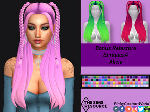 Sims 4 — Bonus Retexture of Alicia hair by Enriques4 by PinkyCustomWorld — Medium long maxis hairstyle with curtain bangs