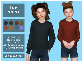 Sims 4 — Akogare Top No.91 by _Akogare_ — Akogare Top No.91 - 8 Colors - New Mesh (All LODs) - All Texture Maps - HQ