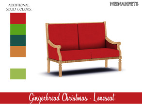Sims 4 — Gingerbread Christmas - Loveseat {Mesh Required} by neinahpets — A wooden loveseat with holiday colored plush